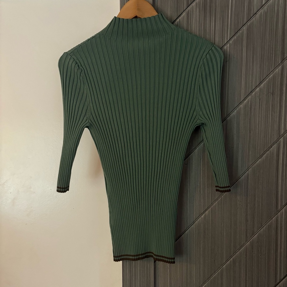 & Other Stories Green Ribbed Mock Neck Top - Picture 5 of 10